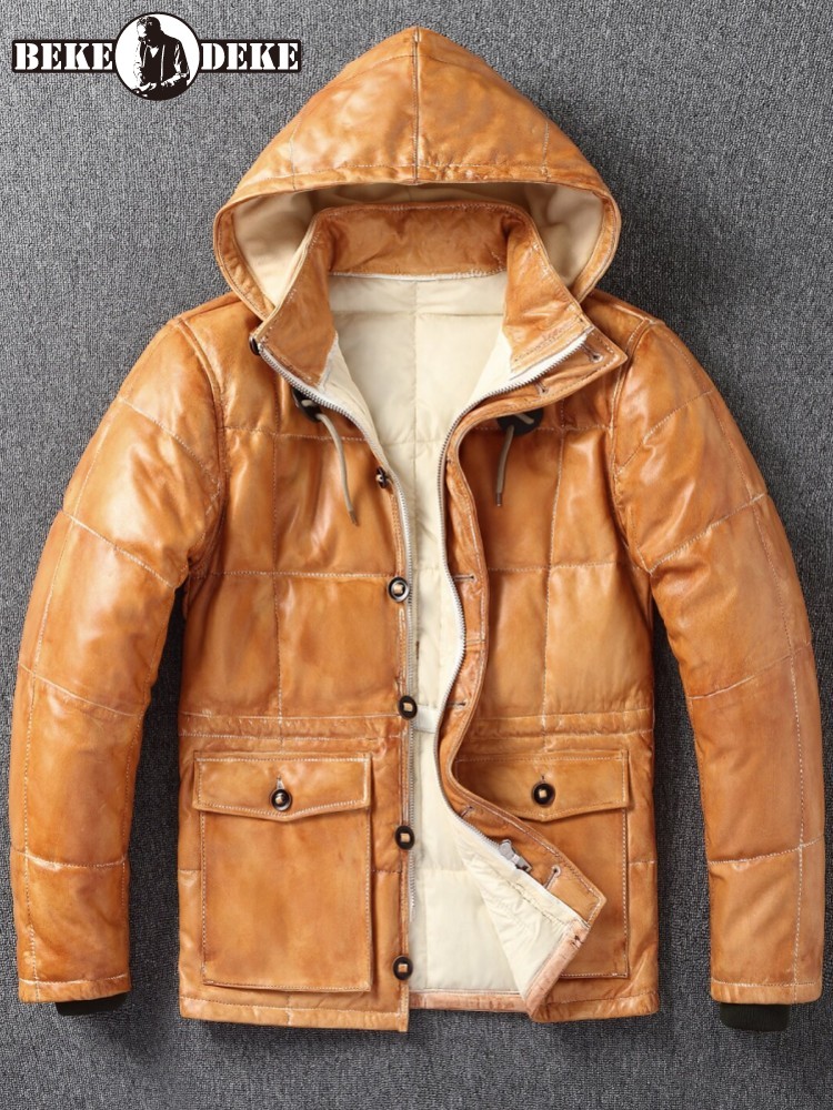 Leather Work Jacket With Hood - جاكيت رجالي شتوي من جلد الغنم