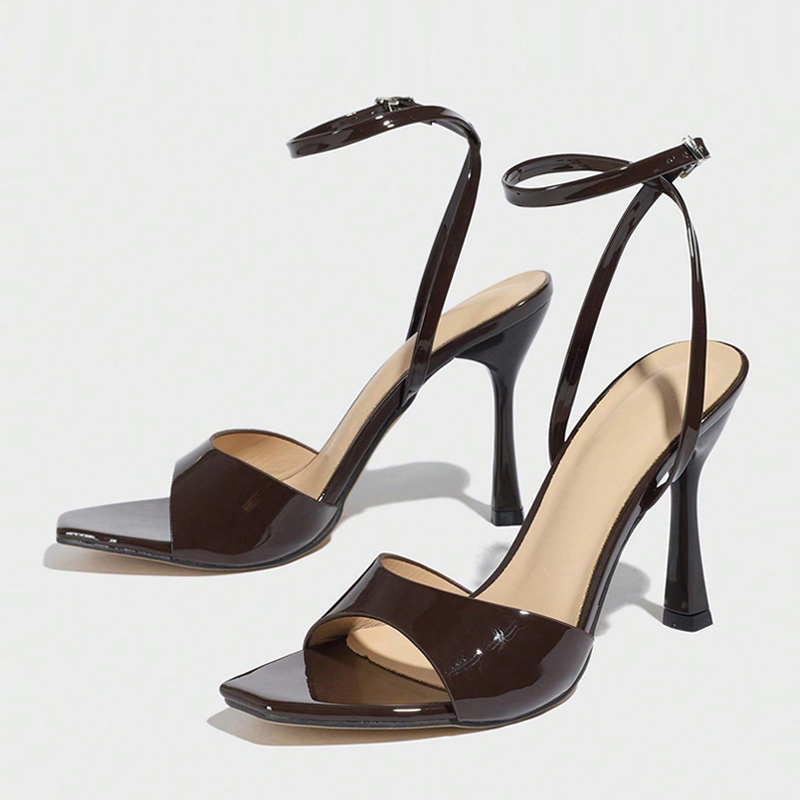 Leather Work Heels - Liyke موضة جديدة ساحة المفتوحة تو