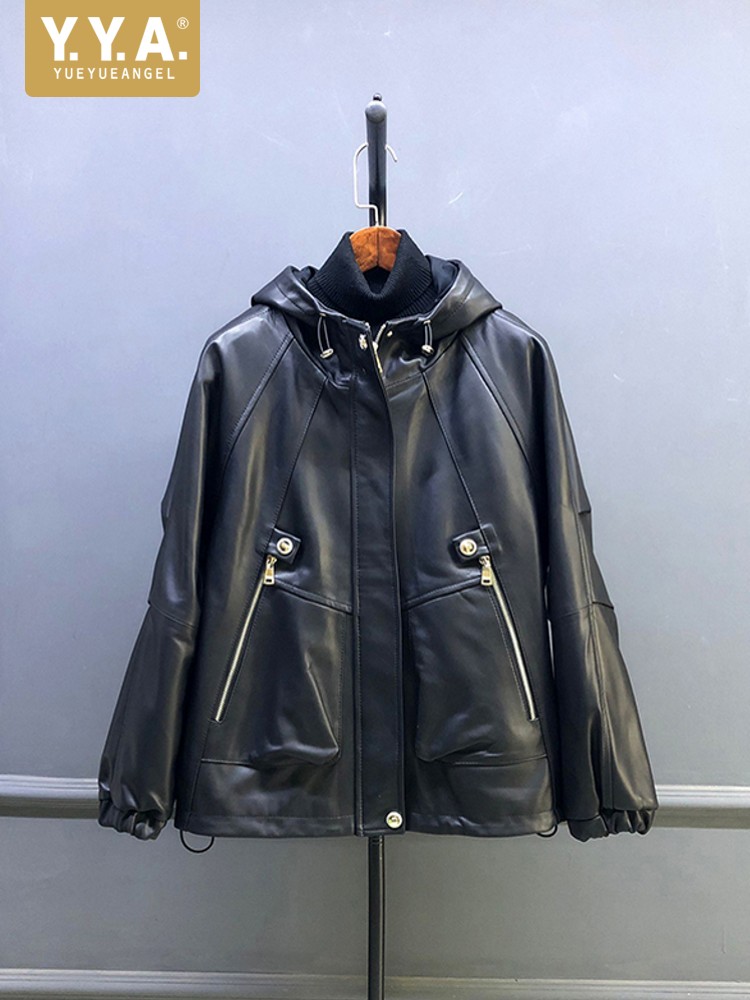 Leather Work Jacket With Hood - عرض خاص: جاكيت نسائي خريفي قصير