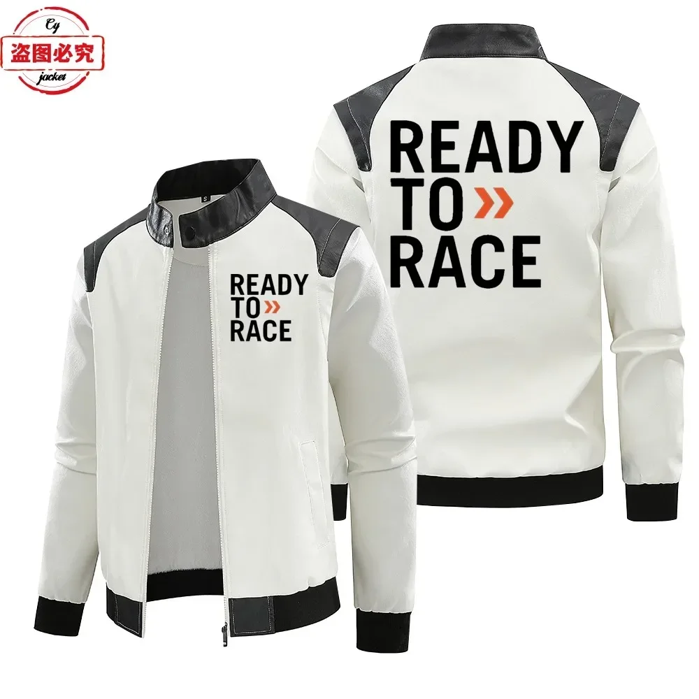 Leather Work Jacket With Hood - سترة جلدية مطبوعة بشعار Ready to