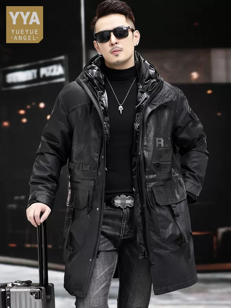 Leather Work Jacket With Hood - الشتاء معطف جلد طبيعي الرجال مقنعين