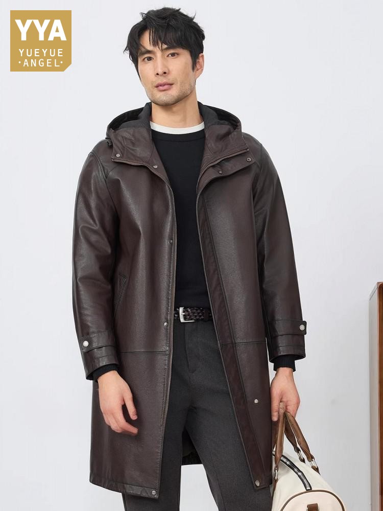 Leather Work Jacket With Hood - أزياء رجالي خريف جديد مقنعين جلد