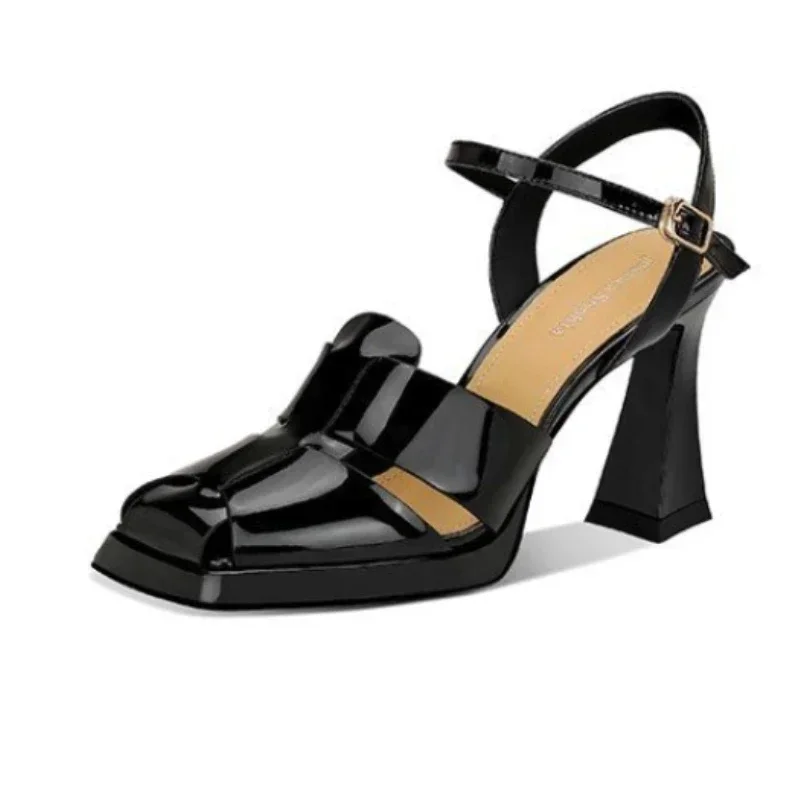 Leather Work Heels - المرأة صنادل عالية الكعب موضة براءات