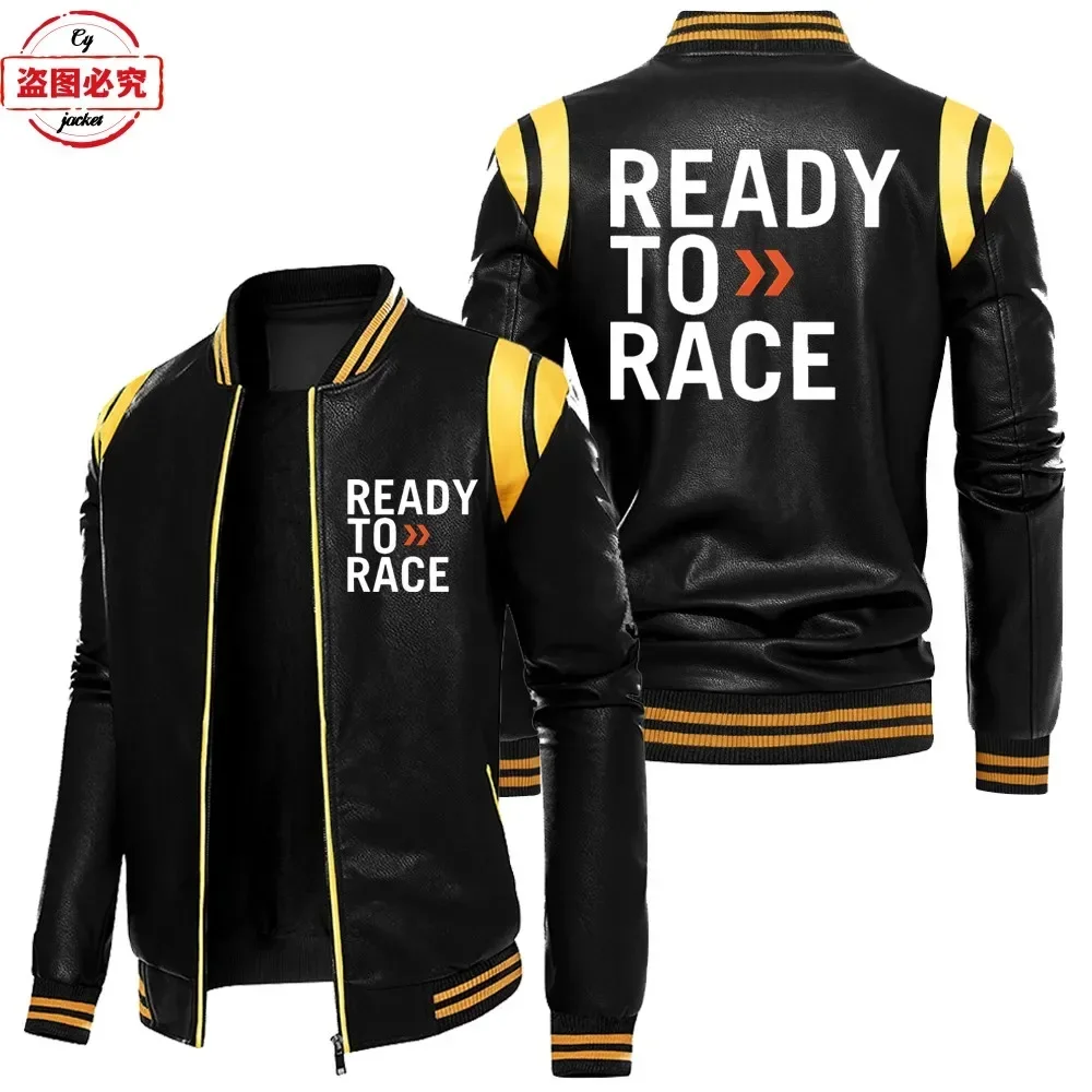 Leather Work Jacket With Hood - سترة جلدية مطبوعة بشعار Ready To