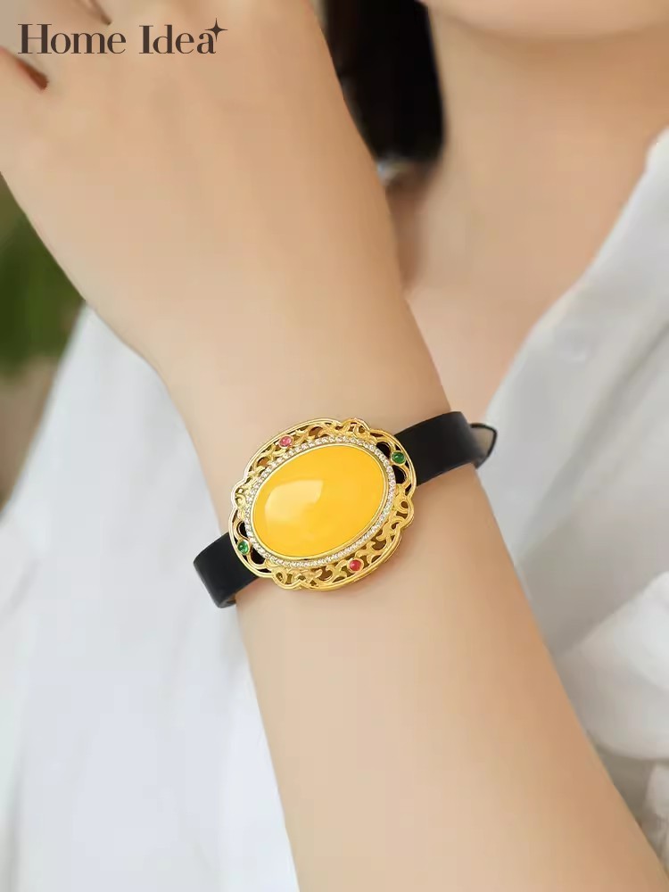 Leatherwork Jewelry - مكتب السيدات العمل العنبر الطبيعي بولي