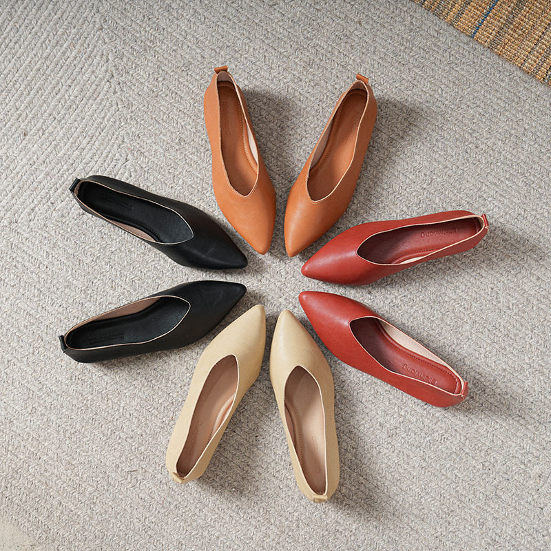 Leather Work Heels - أحذية نسائية جديدة للربيع والخريف بمقدمة