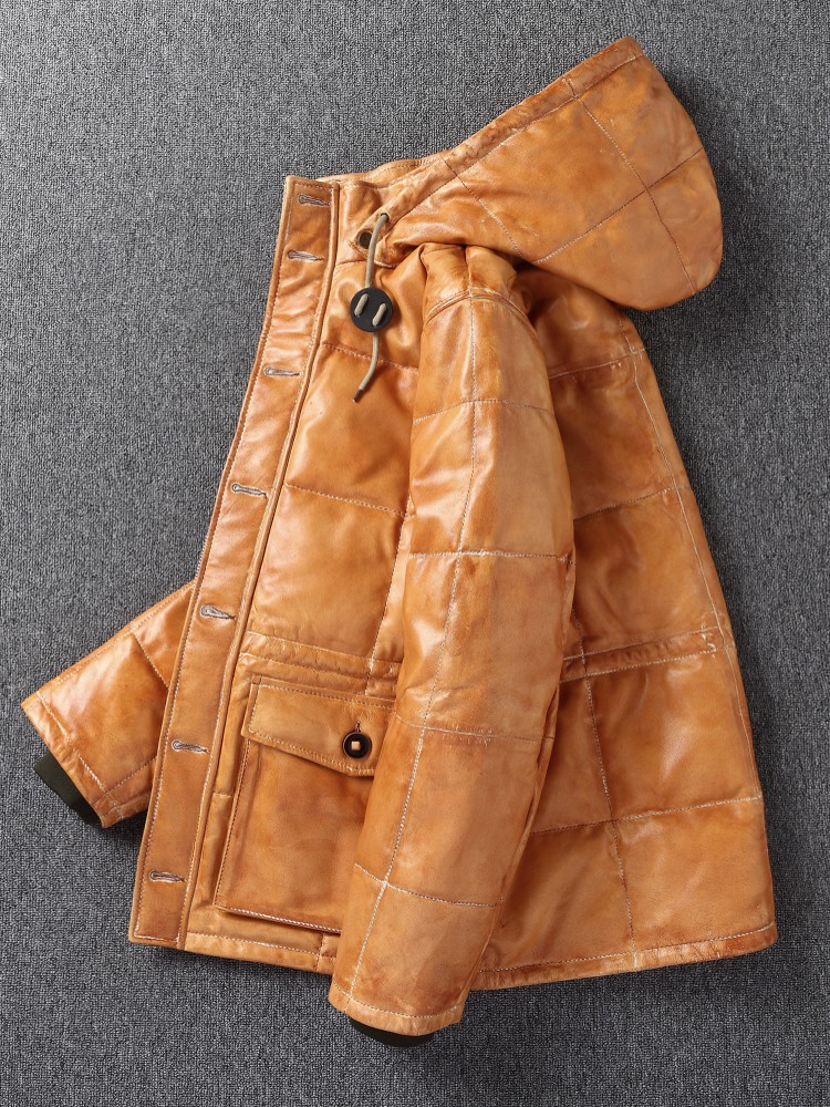 جاكيت رجالي شتوي من جلد الغنم  - مراجعة Leather Work Jacket With Hood وسعره