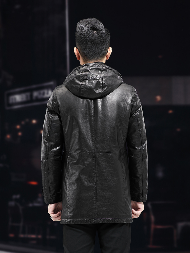 الرجال شتاء دافئ منتصف طويل ال - مراجعة Leather Work Jacket With Hood وسعره