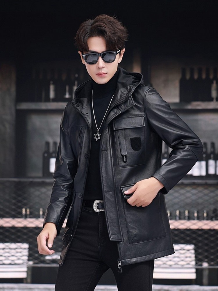 الشتاء رجال الأعمال العمل منتص - مراجعة Leather Work Jacket With Hood وسعره
