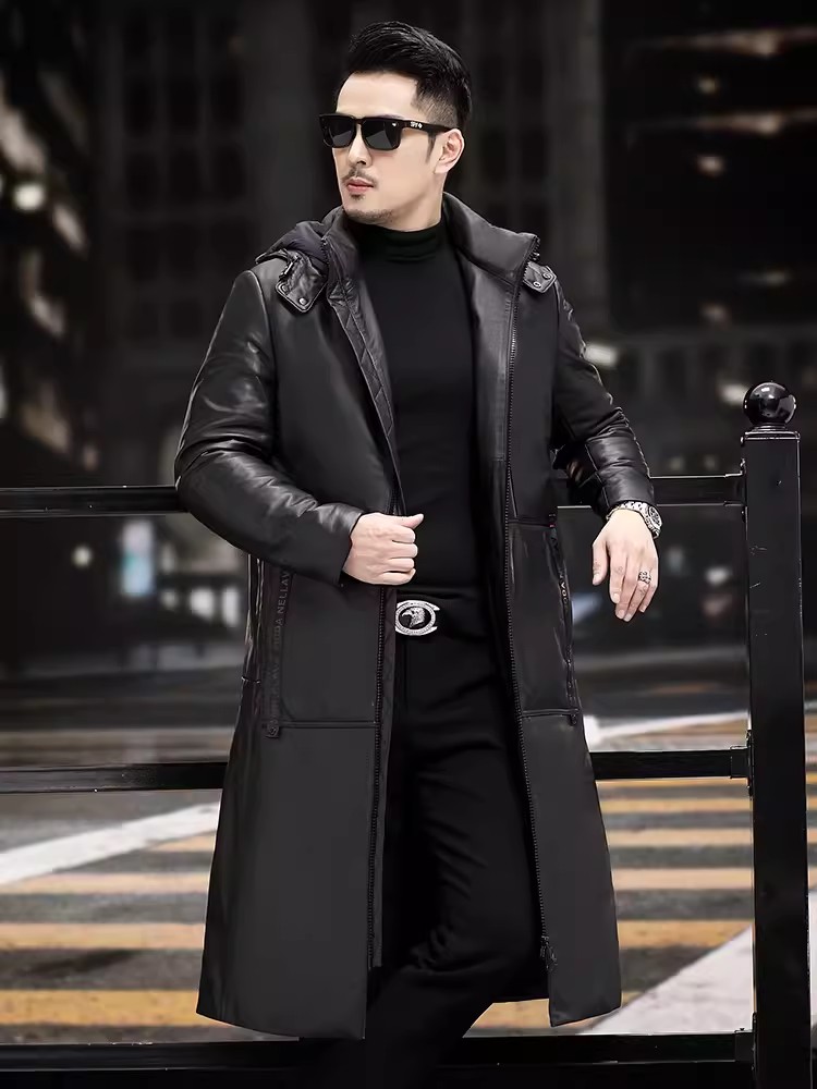 الشتاء سميكة الدافئة طويلة أوز - مراجعة Leather Work Jacket With Hood وسعره