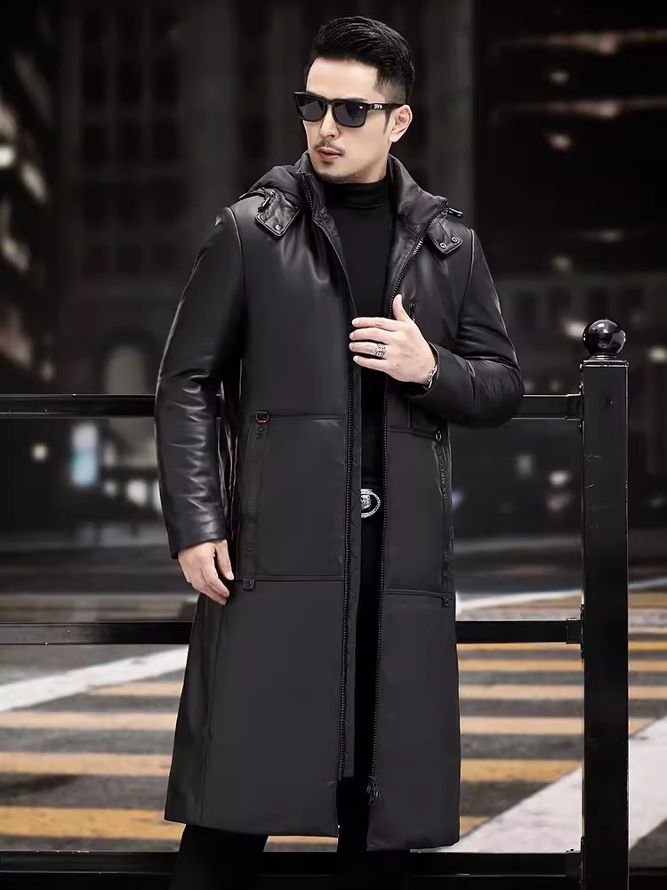 الشتاء سميكة الدافئة طويلة أوز - مراجعة Leather Work Jacket With Hood وسعره