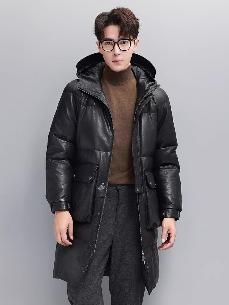 الشتاء الرجال الدافئة أوزة أسف - مراجعة Leather Work Jacket With Hood وسعره