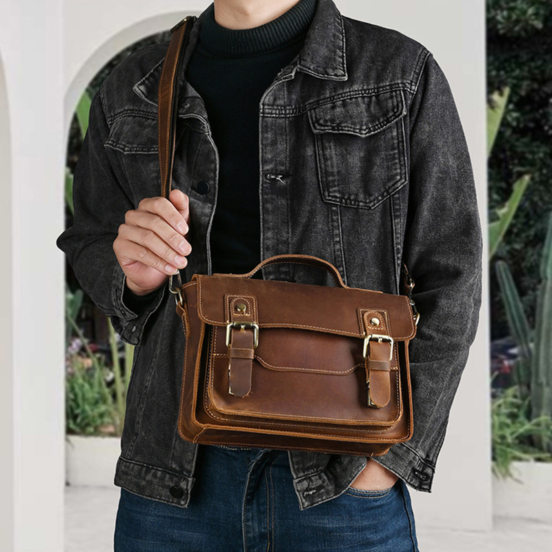 حقيبة ساعي جلد طبيعي قابل للتع - مراجعة Leather Work Bag Men وسعره