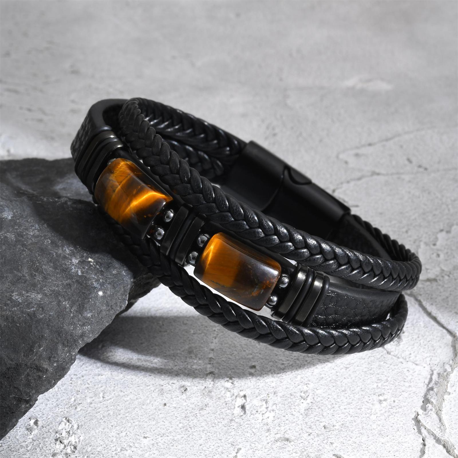 سوار رجالي من الجلد المضفر بحج - مراجعة Leatherwork Jewelry وسعره
