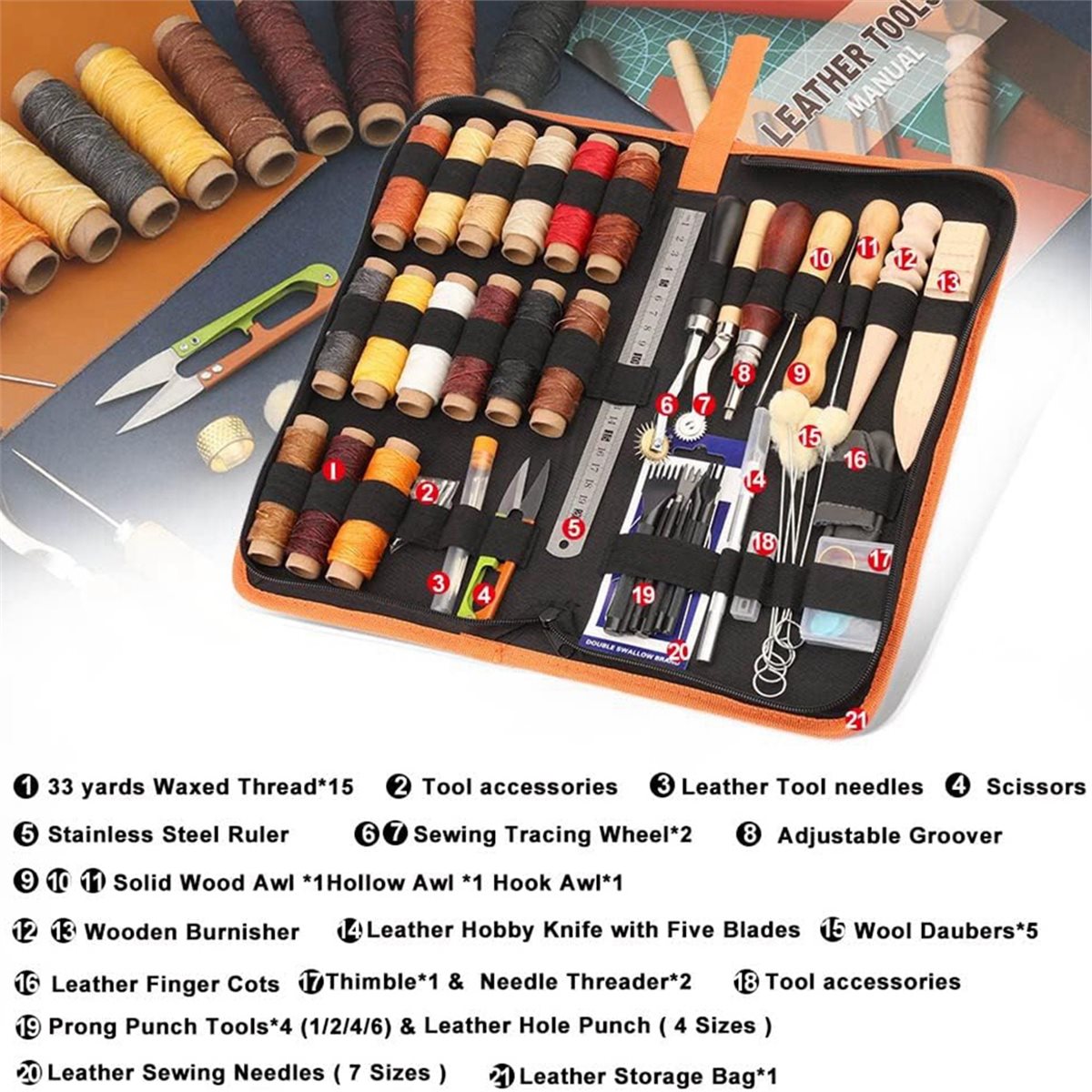 طقم أدوات عمل الجلود 66 قطعة م - مراجعة Beginner Leatherwork Kit وسعره