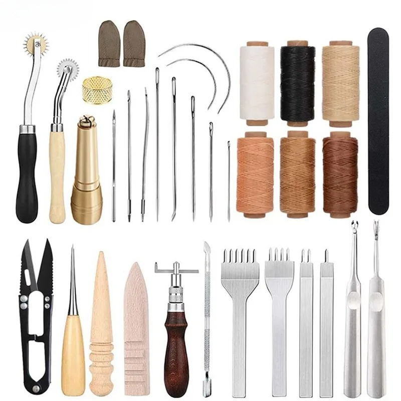 25 قطعة من أدوات العمل بالجلد  - مراجعة Beginner Leatherwork Kit وسعره