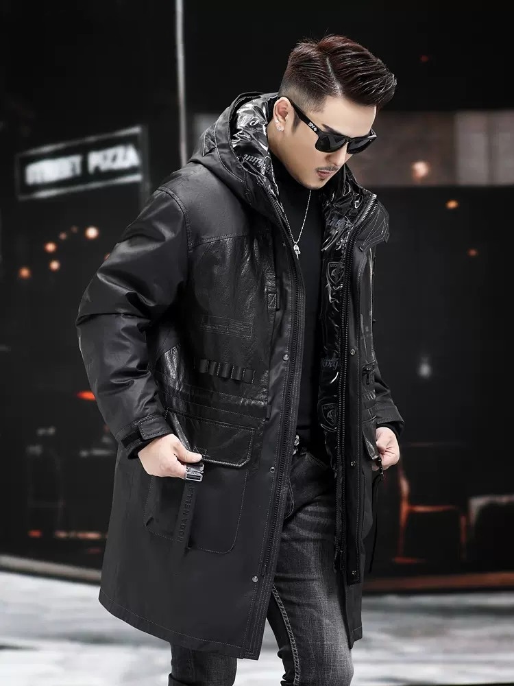 الشتاء معطف جلد طبيعي الرجال م - مراجعة Leather Work Jacket With Hood وسعره