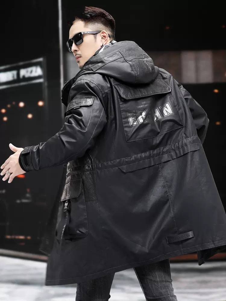 الشتاء معطف جلد طبيعي الرجال م - مراجعة Leather Work Jacket With Hood وسعره