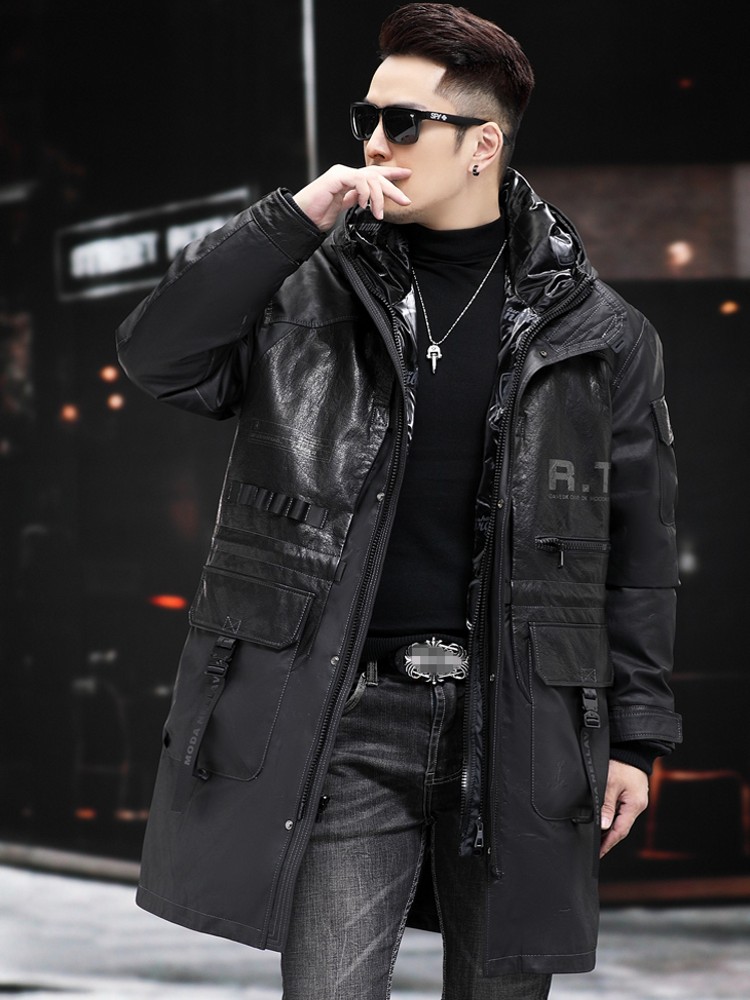 الشتاء معطف جلد طبيعي الرجال م - مراجعة Leather Work Jacket With Hood وسعره
