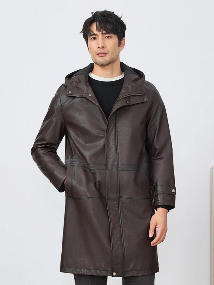 أزياء رجالي خريف جديد مقنعين ج - مراجعة Leather Work Jacket With Hood وسعره