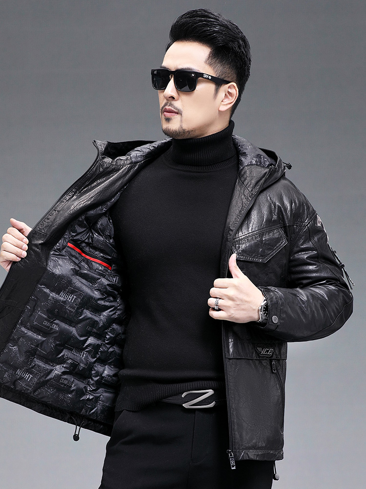 الشتاء الرجال الدافئة جلد الما - مراجعة Leather Work Jacket With Hood وسعره
