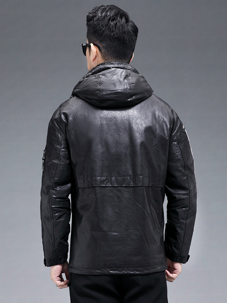 الشتاء الرجال الدافئة جلد الما - مراجعة Leather Work Jacket With Hood وسعره