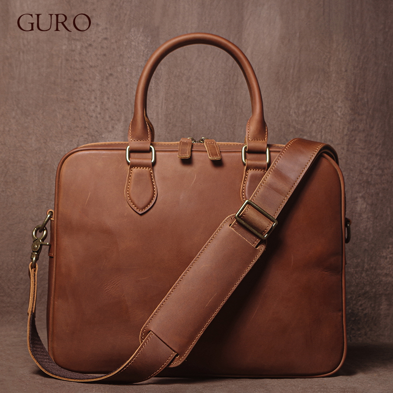 GURO الرجال مجنون الحصان جلد ا - مراجعة Leather Work Bag Men وسعره