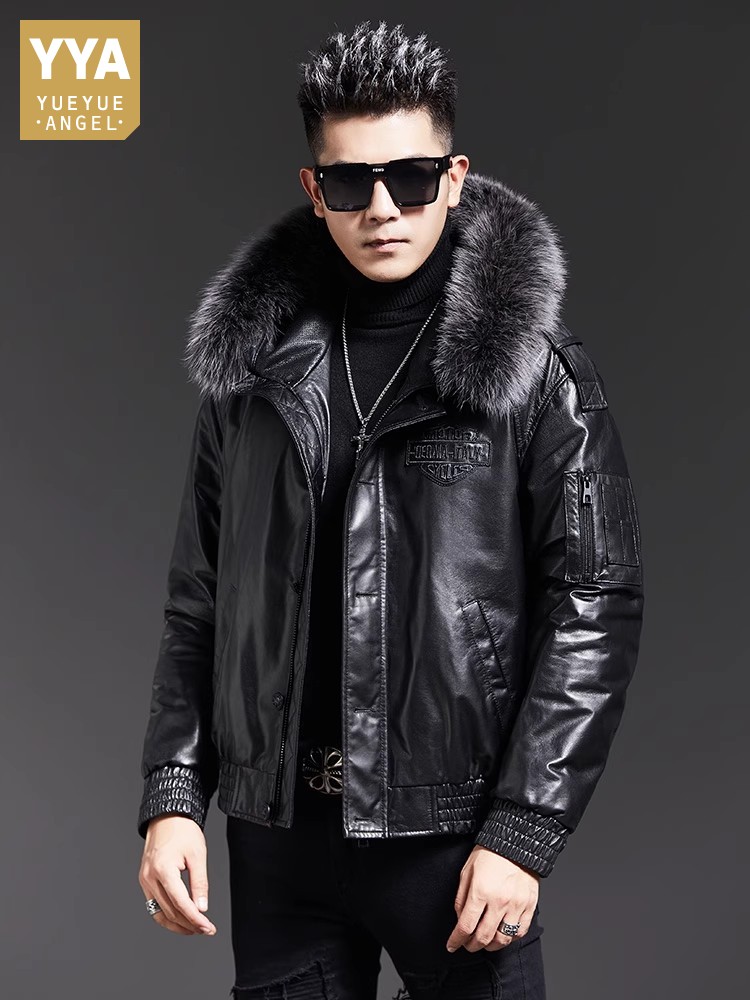 أزياء رجالي شتاء الثعلب الفراء - مراجعة Leather Work Jacket With Hood وسعره