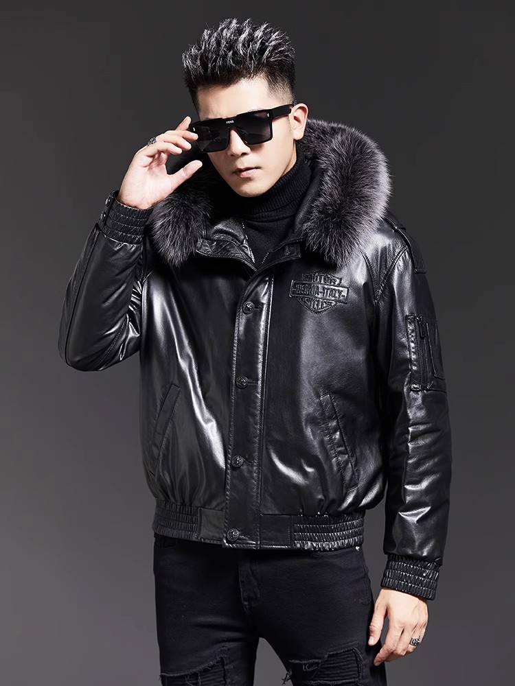 أزياء رجالي شتاء الثعلب الفراء - مراجعة Leather Work Jacket With Hood وسعره