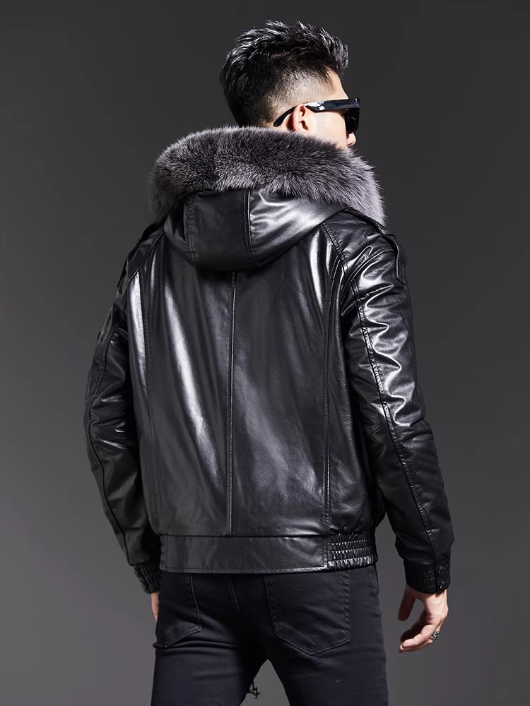 أزياء رجالي شتاء الثعلب الفراء - مراجعة Leather Work Jacket With Hood وسعره