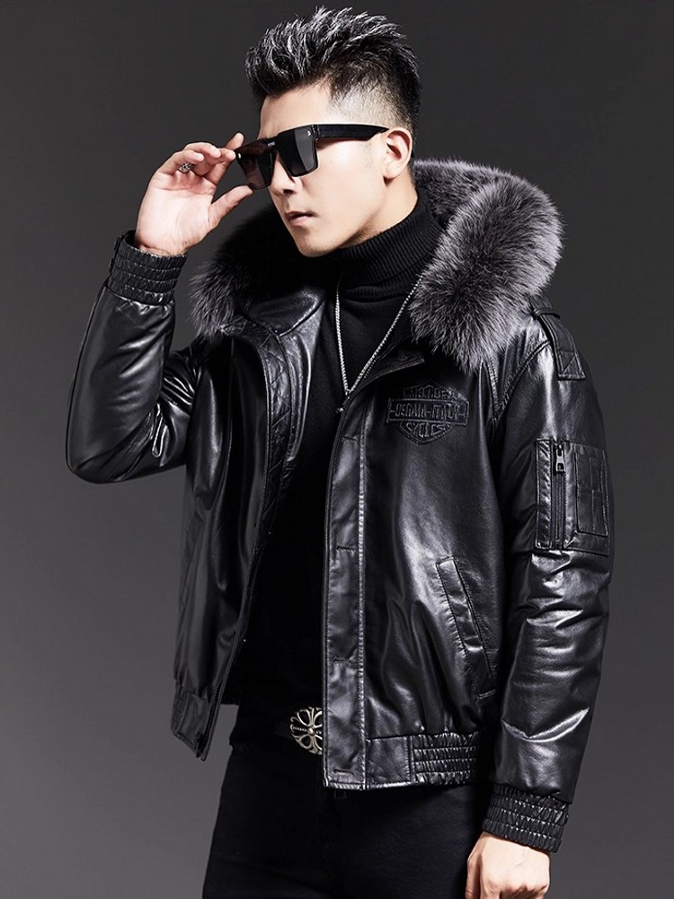 أزياء رجالي شتاء الثعلب الفراء - مراجعة Leather Work Jacket With Hood وسعره